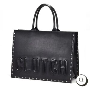 Black 'CLUTCH' Embossed Leather Tote